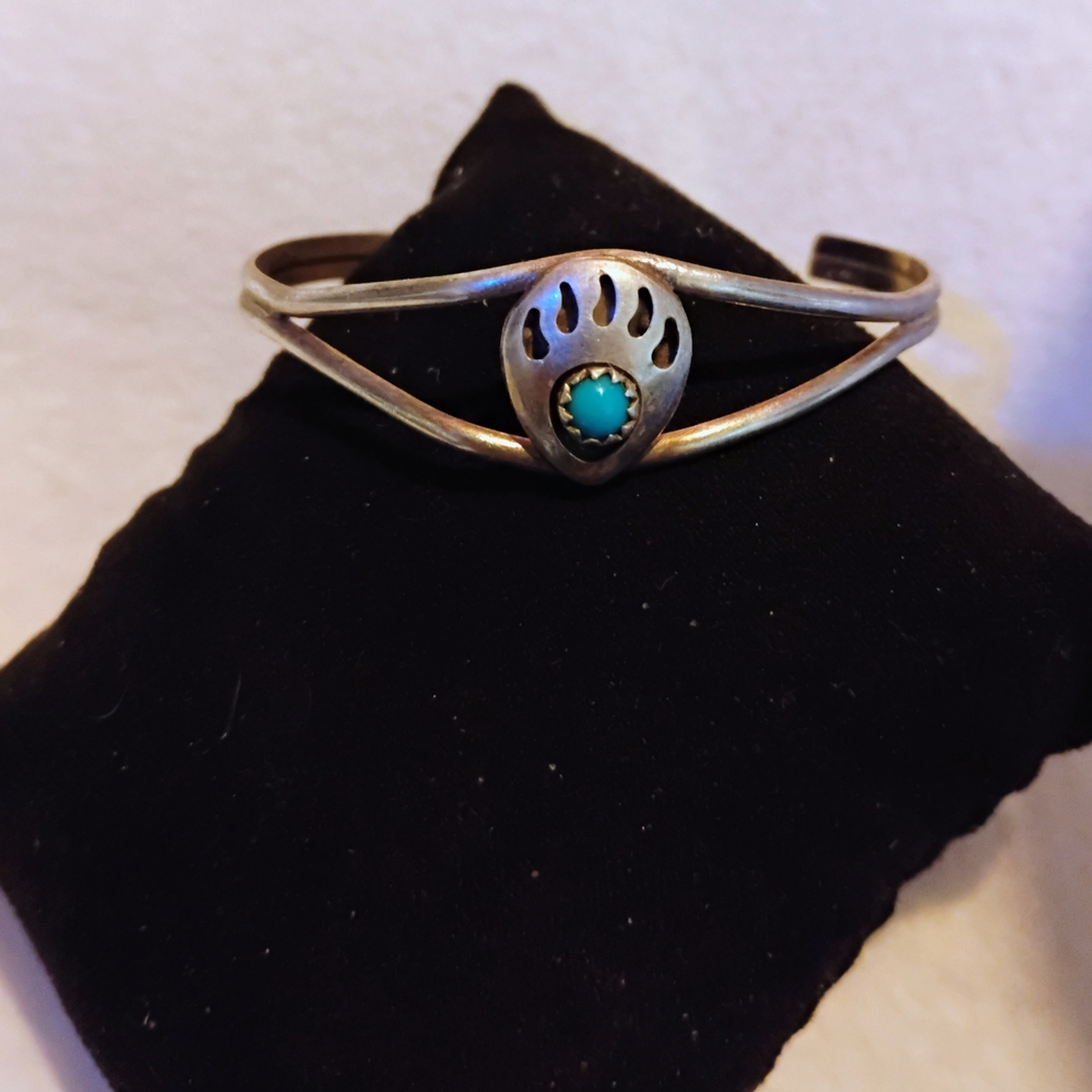 Silver and Blue Jewelry Cuff with Turquoise Accent